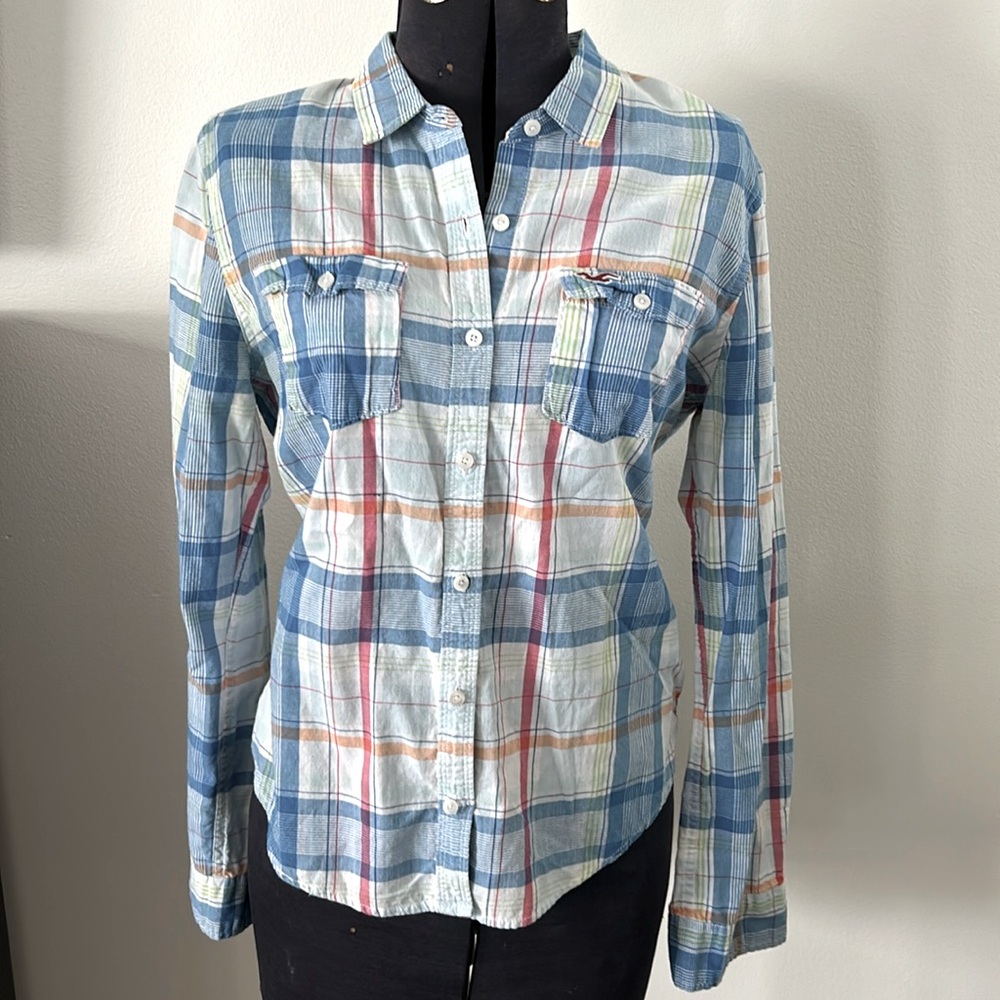 Vintage Hollister cotton long sleeve plaid button down shirt top size Medium